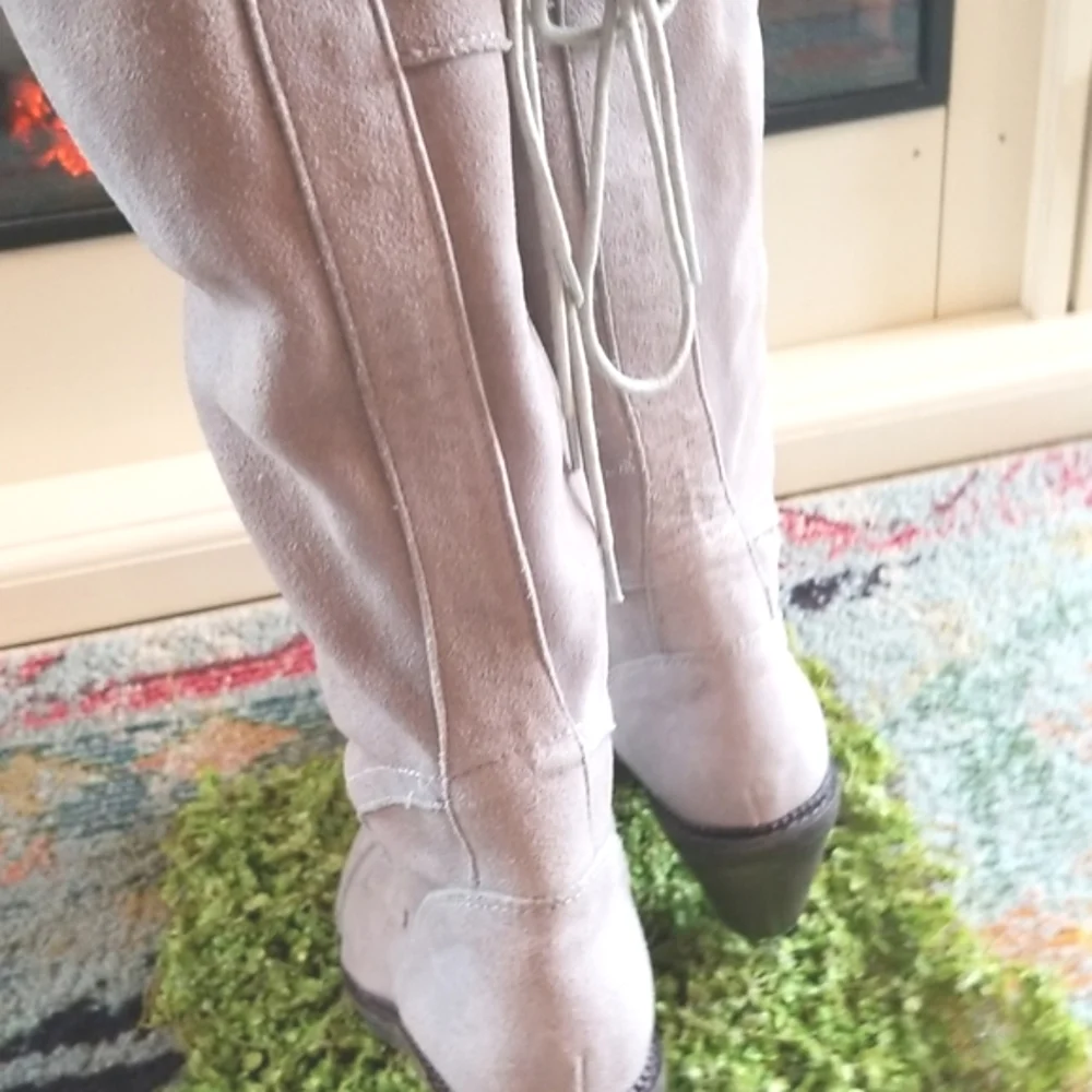 Jeffrey Campbell Ivory Lace-Up Over-the-Knee Boots